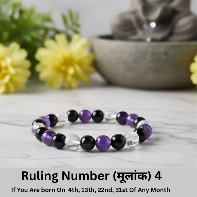 Natural Crystal Ruling Number ( मूलांक ) 4 Bracelet