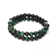 Natural Green Tiger Eye & Black Agate Stone Bracelet