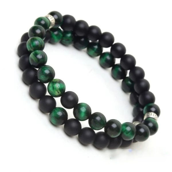 Natural Green Tiger Eye & Black Agate Stone Bracelet
