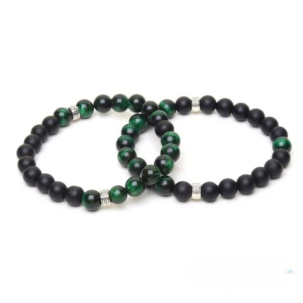 Natural Green Tiger Eye & Black Agate Stone Bracelet