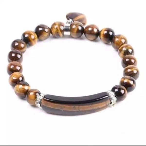 Natural Tiger Eye Heart Charm Bracelet