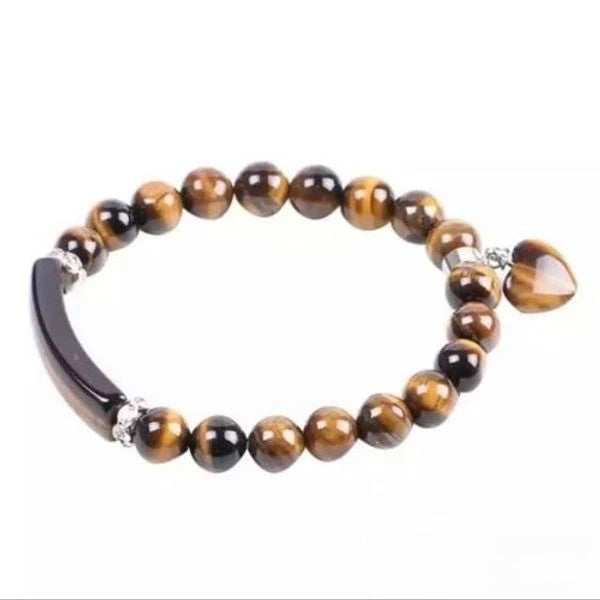 Natural Tiger Eye Heart Charm Bracelet