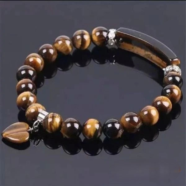 Natural Tiger Eye Heart Charm Bracelet