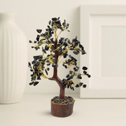 Natural Black Obsidian 300 Chips Crystal Tree with Wooden Base