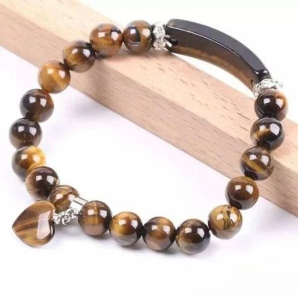 Natural Tiger Eye Heart Charm Bracelet