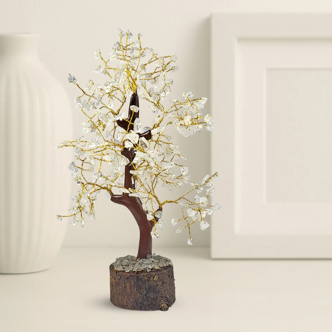 Natural Clear Quartz 300 Chips Crystal Tree with Wooden Base