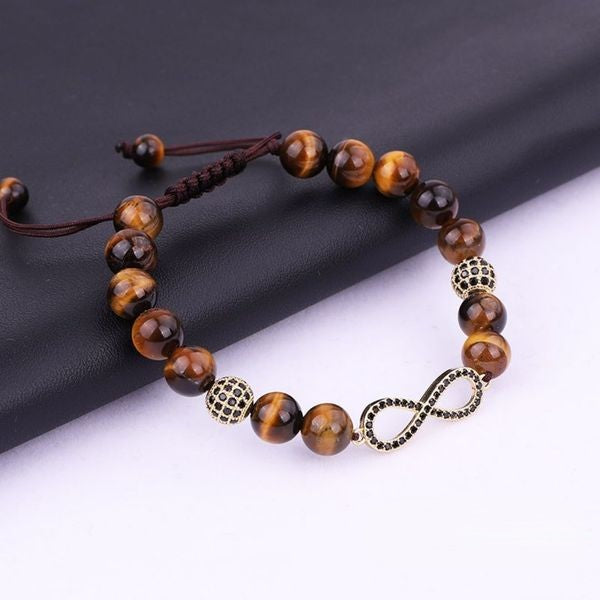 Natural Brown Tiger Eye Stone Infinity Charm Bracelet