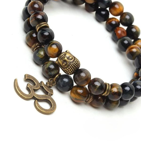 Natural Mix Tiger Eye Om Buddha Bracelet