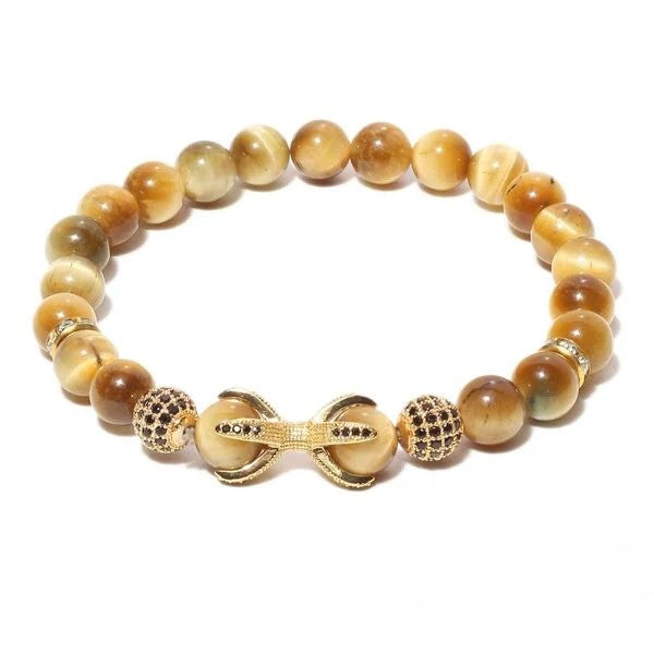 Natural Golden Tiger Eye Stone Double Charm Ball Bracelet