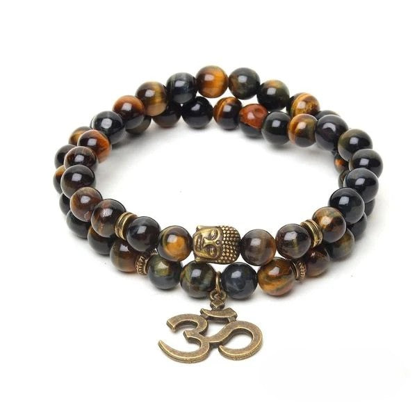 Natural Mix Tiger Eye Om Buddha Bracelet