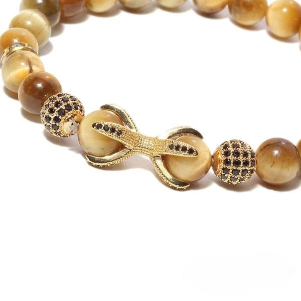 Natural Golden Tiger Eye Stone Double Charm Ball Bracelet