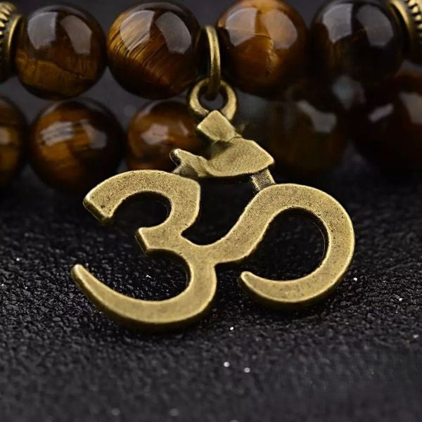 Natural Tiger Eye Stone Om Buddha Bracelet