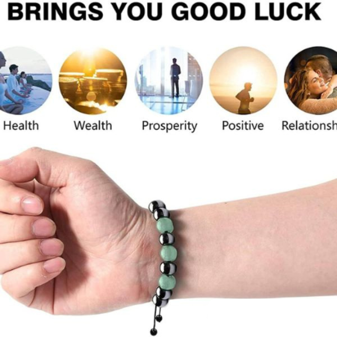 Natural Hematite With Green Aventurine Wealth Charm Bracelet