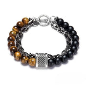 Natural Tiger Eye & Matt Agate Stone Stainless Steel Bracelet
