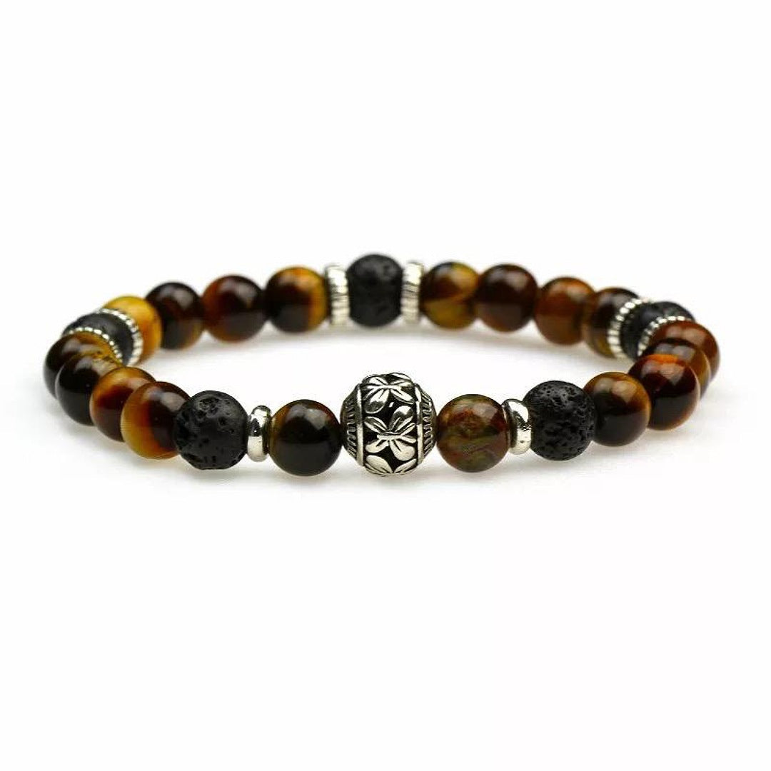 Natural Tiger eye & Lava Stainless steel Pair Wealth Bracelet