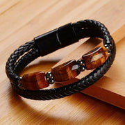 Karj Mukti Tiger Eye & Pyrite Money Manifest Leather Bracelet