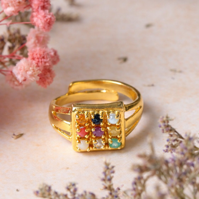 Natural Navagraha ( 9 Stone ) Ashtadhatu Adjustable Ring