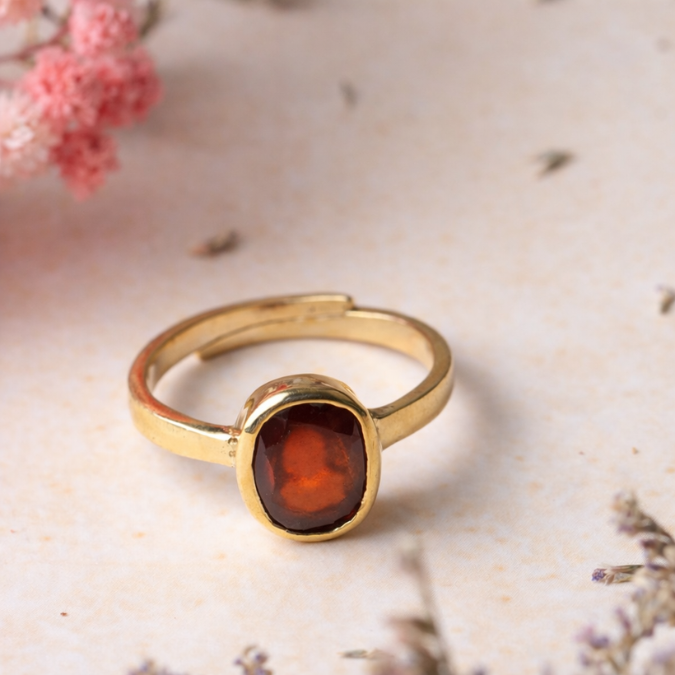 Natural Hessonite ( Gomed Stone ) Ashtadhatu Adjustable Ring