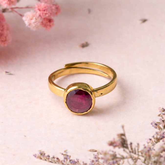Natural Ruby ( Manik Stone ) Ashtadhatu Adjustable Ring