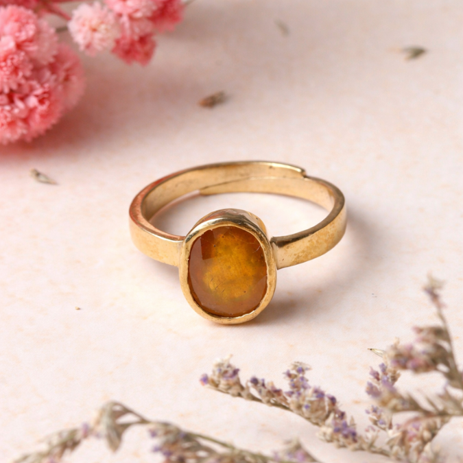 Natural Yellow Sapphire ( Pukhraj Stone ) Ashtadhatu Adjustable Ring