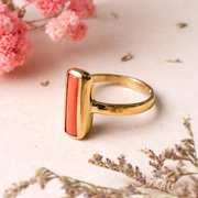 Natural Red Coral ( Moonga Stone ) Ashtadhatu Adjustable Ring